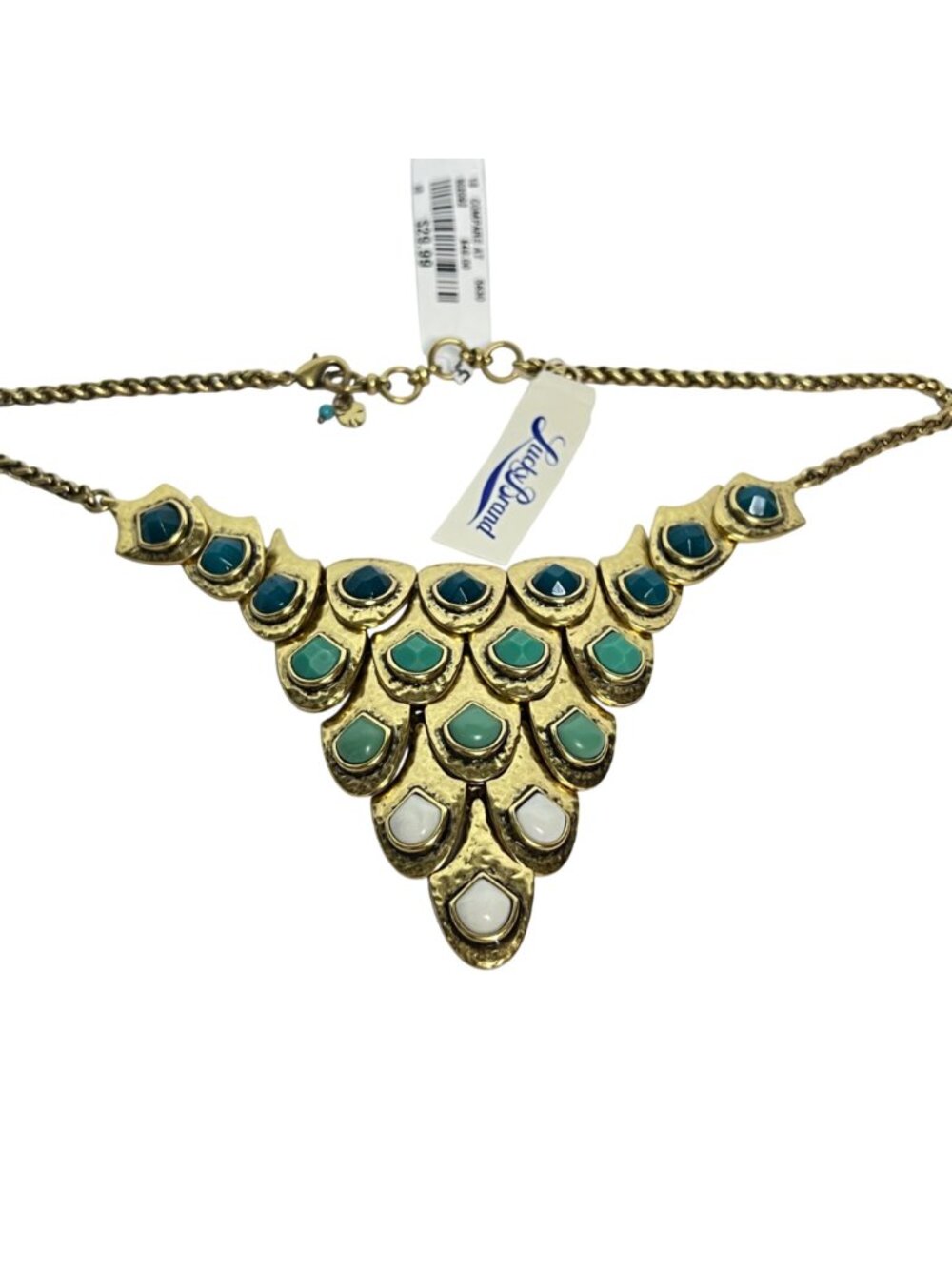 Lucky Brand Hammered Gold Tone Scale Bib Necklace W/ Semi Precious Accents (6356 - Picture 5 of 6